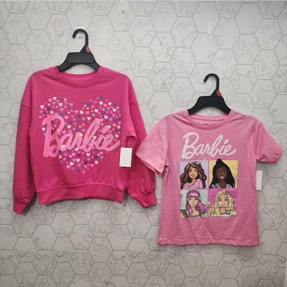 Nwt Girl's Barbie Clothes Bundle Sweatshirt and T shirt - Picture 1 of 13